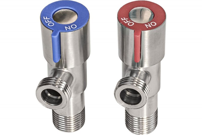 VER67 Кран угловой из нерж. стали с керамической кран-буксой 1/2 x 1/2" пара 