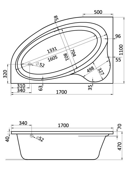Акриловая ванна Santek ЭДЕРА ассиметричная 170x110 см, левая (панель+каркас) 