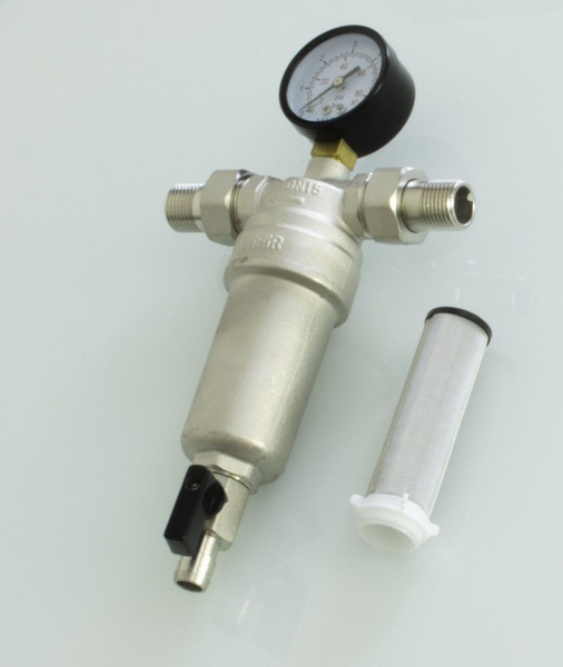 Фильтр самоочищающийся 1 с манометром VIEIR JH155-N НИКЕЛЬ 